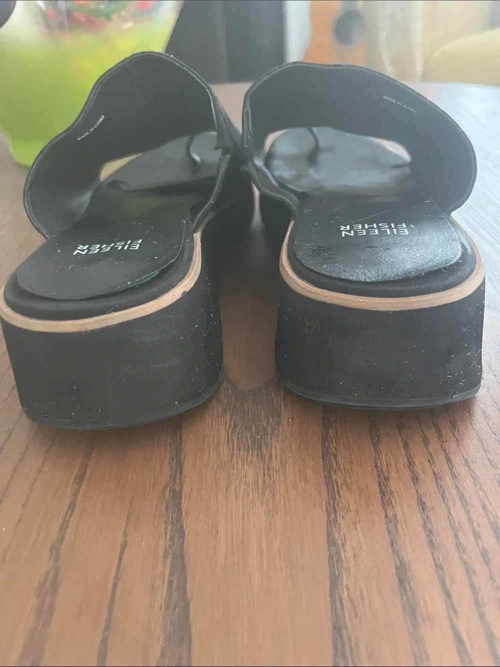 Eileen Fisher Dare Black Leather Toe-Loop Slide Sandals Size 8